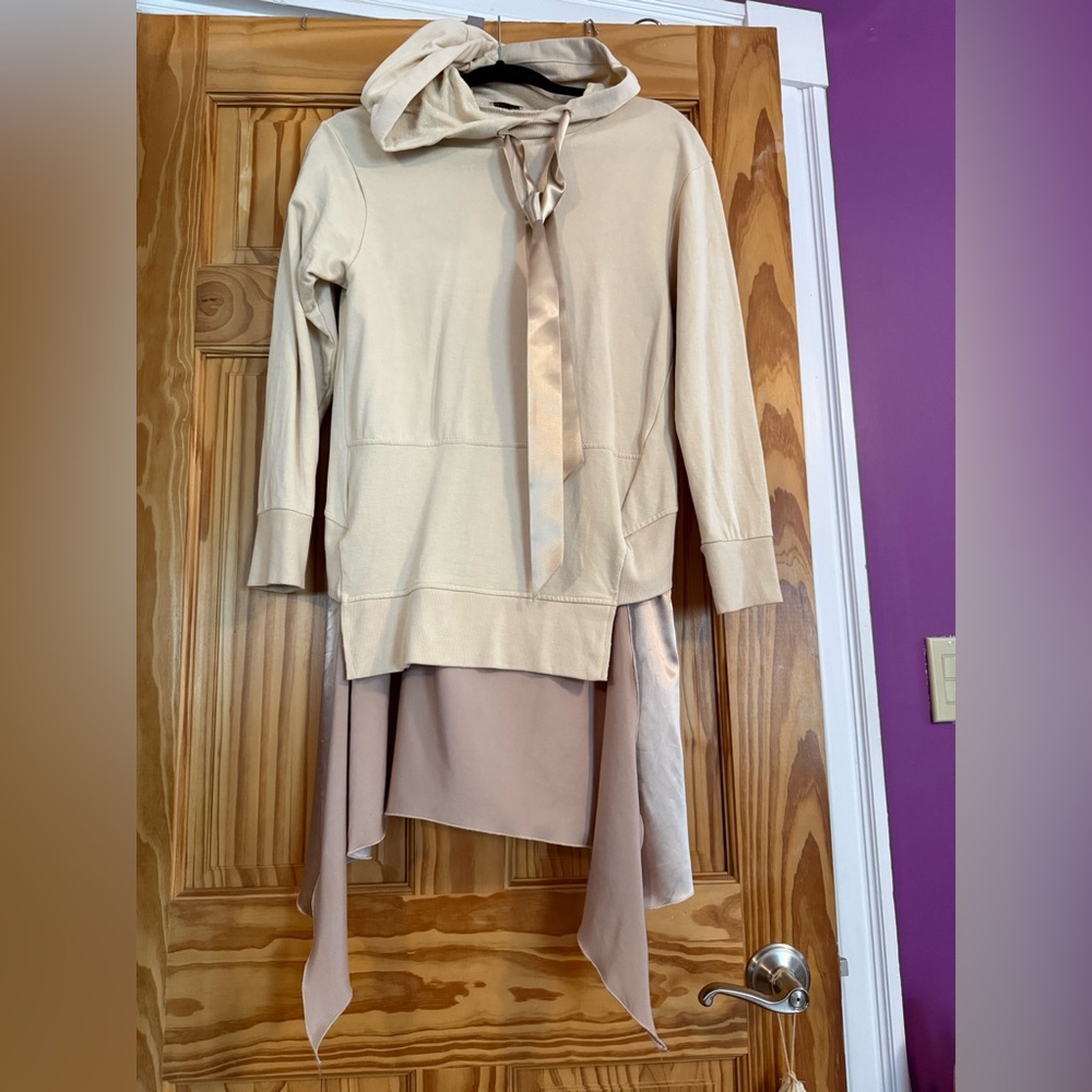 Elegant Cream Hooded Jacket with Tie Detail